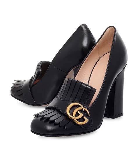 gucci platform black heel with pearls|Gucci marmont fringe heels.